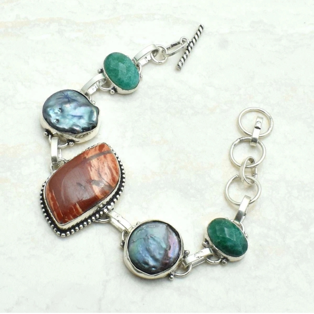 Red Rainbow Jasper Simulated Emerald Gemstone Bracelet Jewelry 27 Gms AB 74723